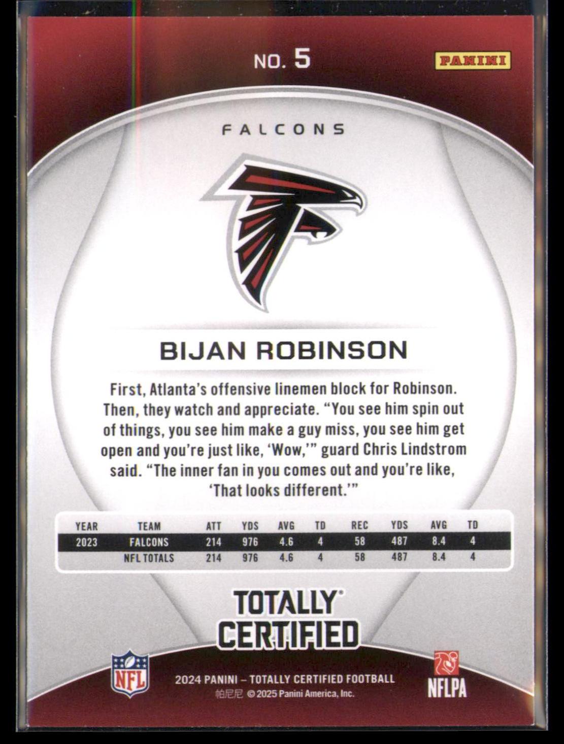 2024 Panini Totally Certified #5 Bijan Robinson
