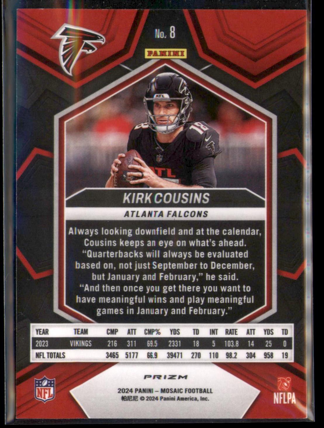 2024 Panini Mosaic #8 Kirk Cousins Mosaic Green