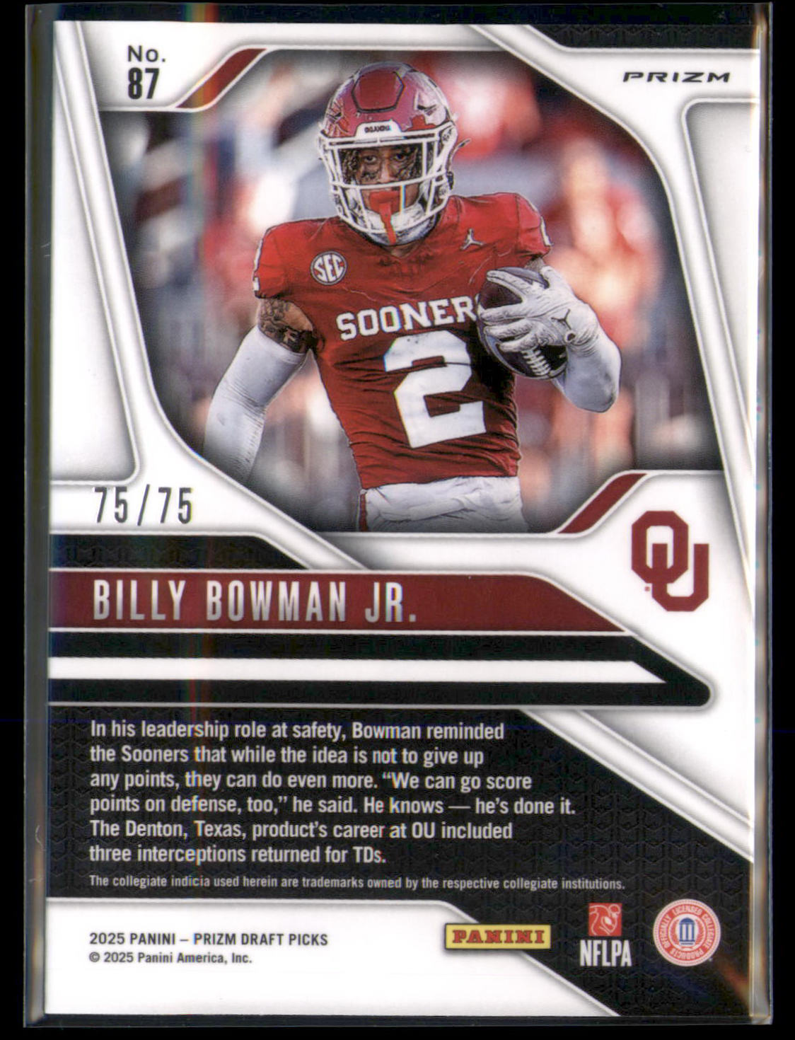 2025 Panini Prizm Draft Picks #87 Billy Bowman Jr. Prizms Orange Pulsar #/75