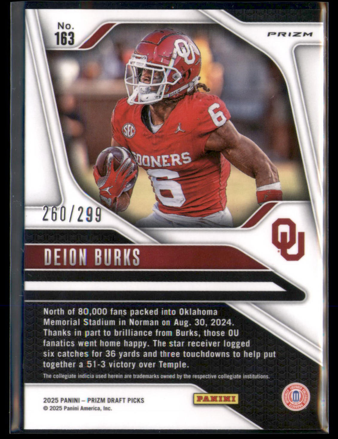 2025 Panini Prizm Draft Picks #163 Deion Burks Prizms Blue Wave #/299