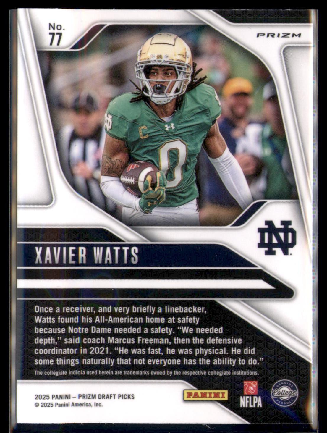 2025 Panini Prizm Draft Picks #77 Xavier Watts Prizms Silver HOLO