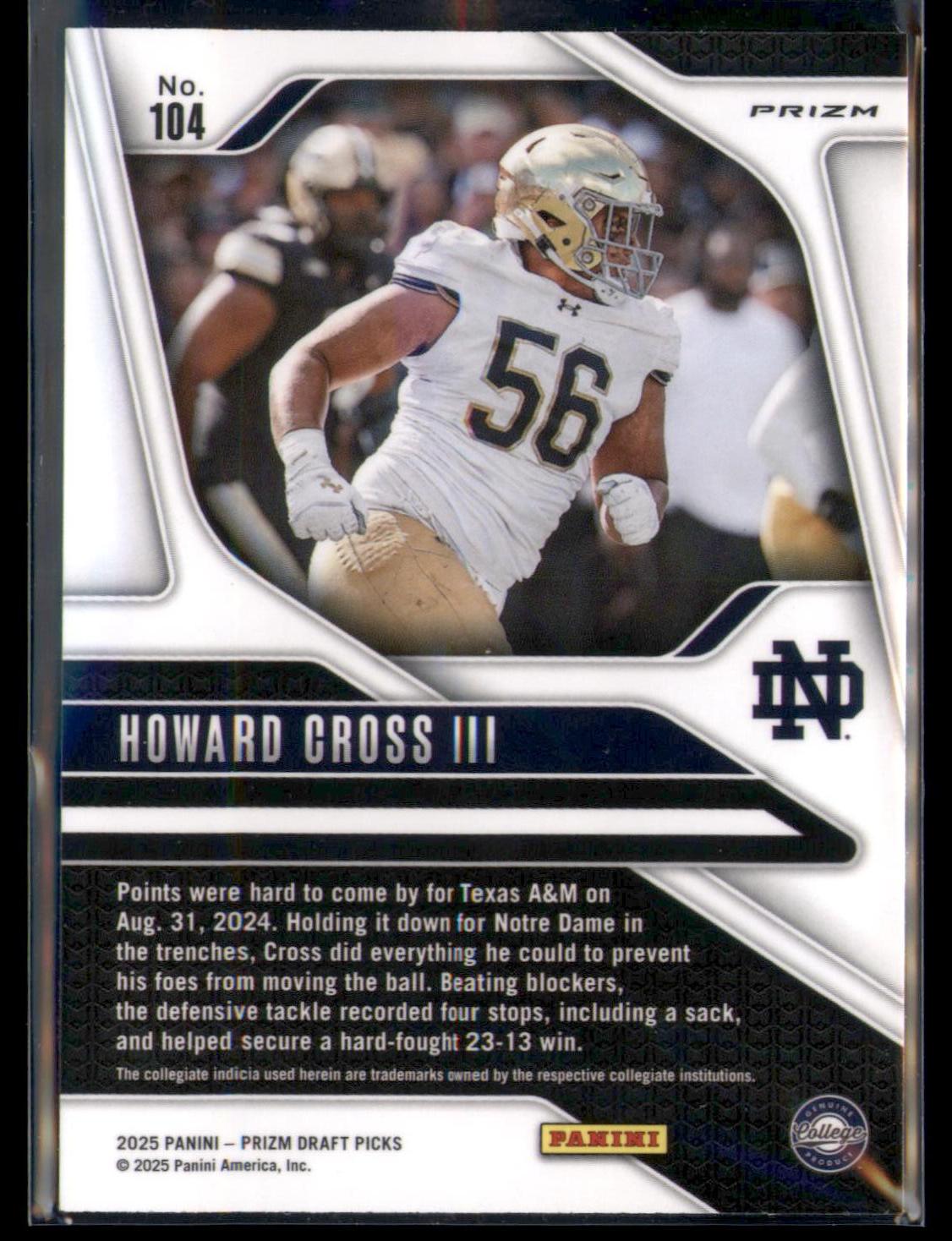 2025 Panini Prizm Draft Picks #104 Howard Cross III Prizms Silver