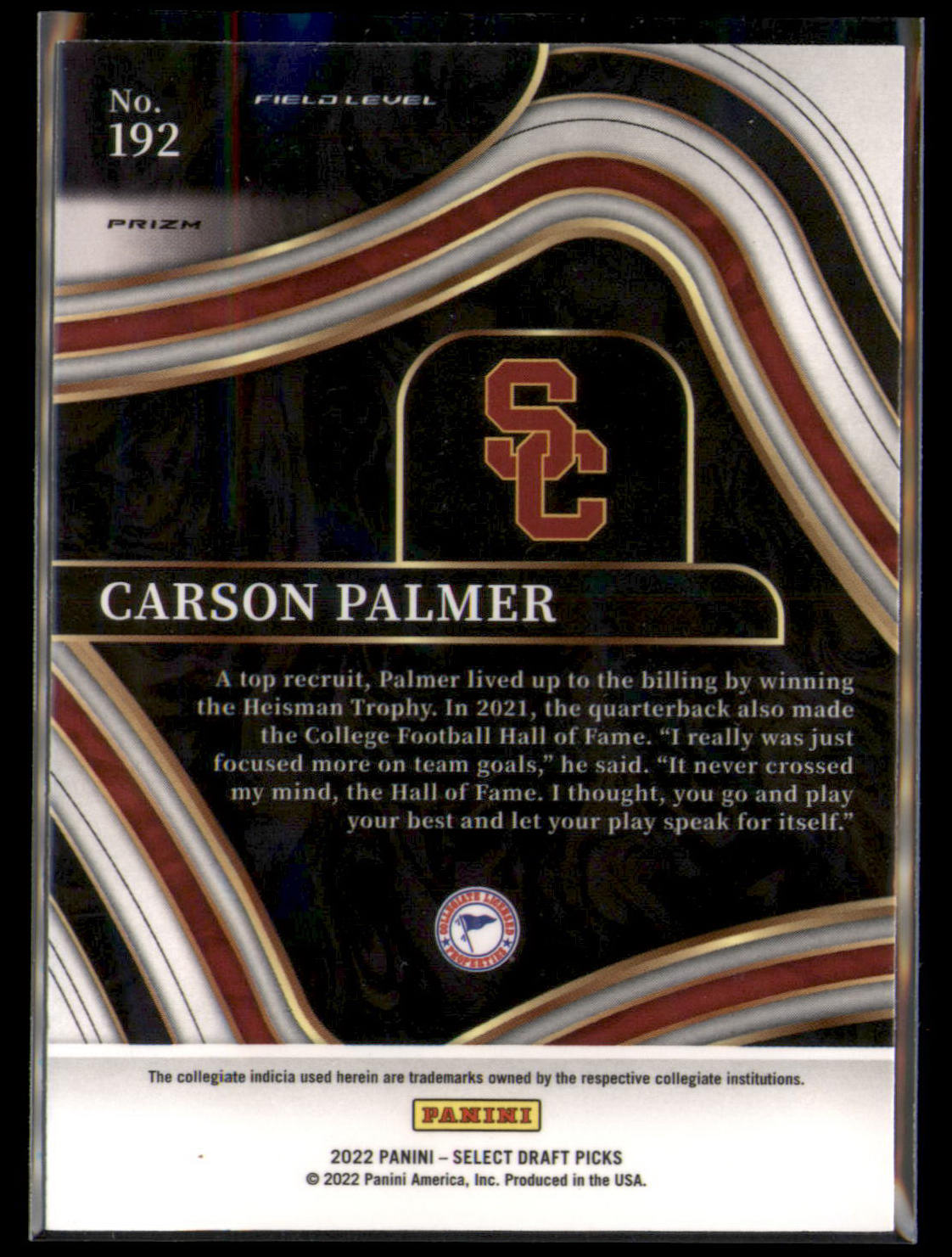 2022 Panini Select Draft Picks #192 Carson Palmer