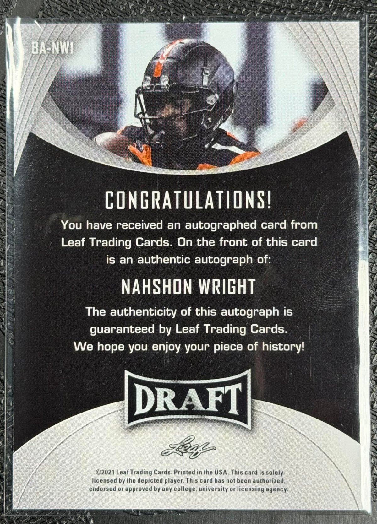 2021 Leaf Draft #BA-NW1 Nahshon Wright Autographs Bears