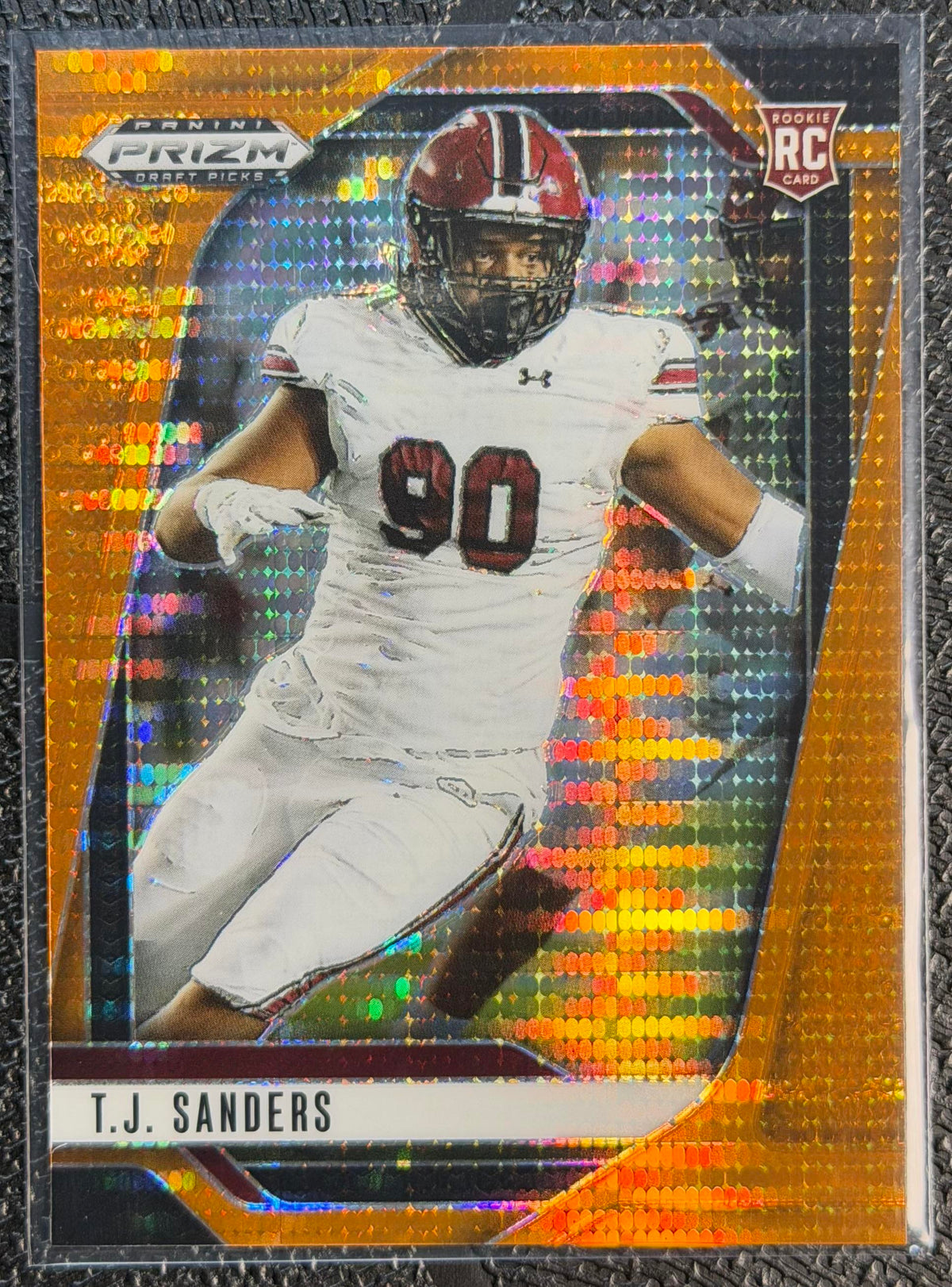 2025 Panini Prizm Draft Picks #112 T.J. Sanders Prizms Orange Pulsar #/75