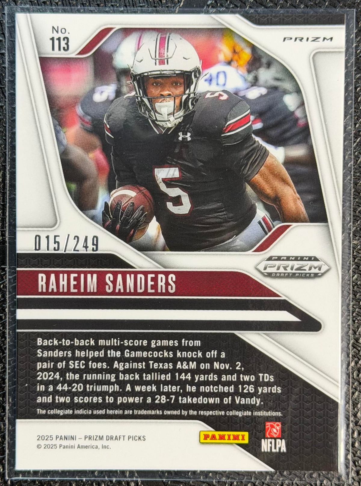 2025 Panini Prizm Draft Picks #113 Raheim Sanders Prizms Blue #/249
