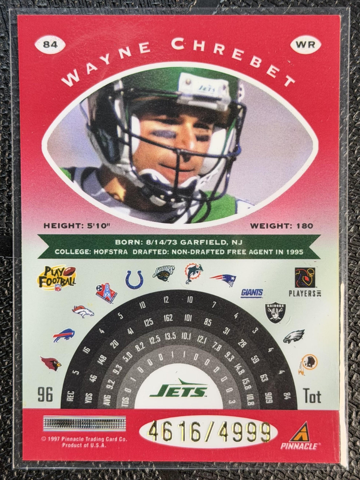 1997 Pinnacle Totally Certified #84 Wayne Chrebet #/4999