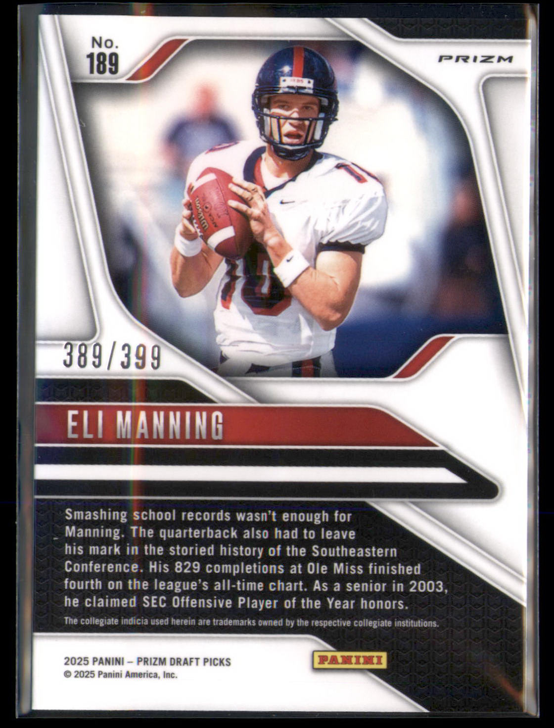 2025 Panini Prizm Draft Picks #189 Eli Manning Prizms Red #/399