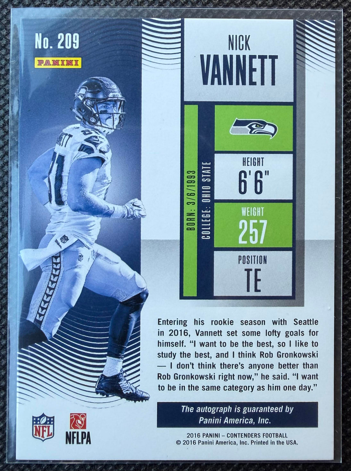2016 Panini Contenders #209 Nick Vannett