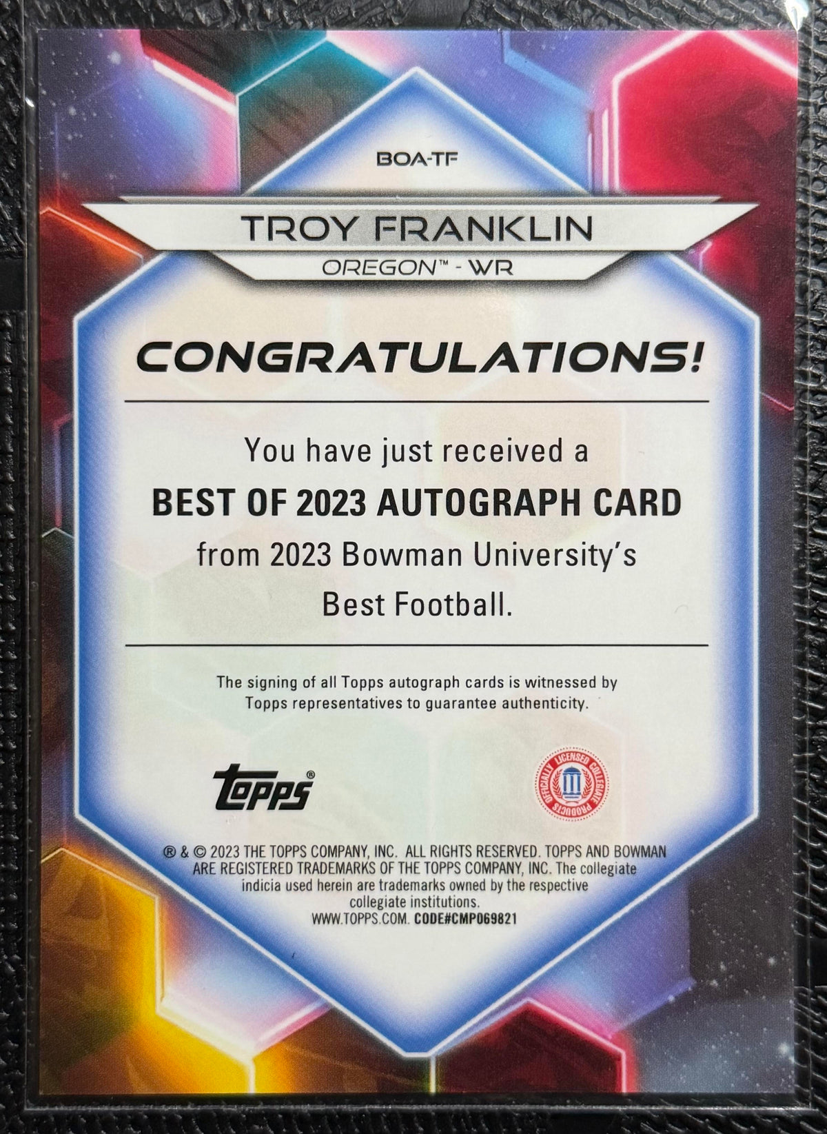 2023 Bowman University Best #BOA-TF Troy Franklin Best of 2023 Autographs #/25