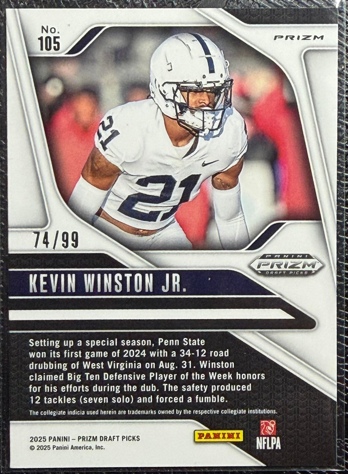 2025 Panini Prizm Draft Picks #105 Kevin Winston Jr. Prizms Purple #/99