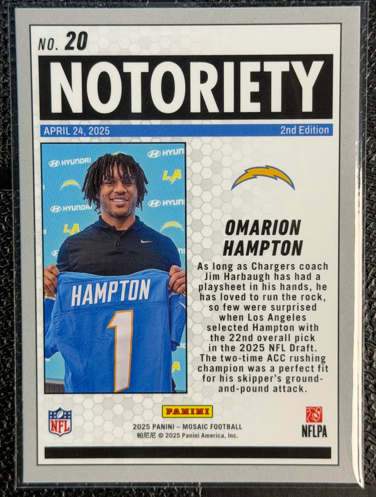 2025 Panini Mosaic #20 Omarion Hampton Notoriety Mosaic