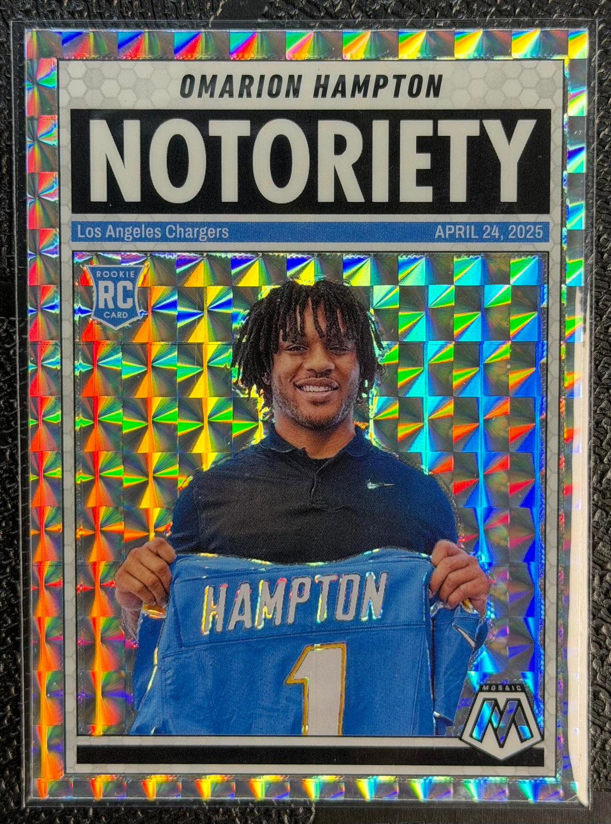 2025 Panini Mosaic #20 Omarion Hampton Notoriety Mosaic