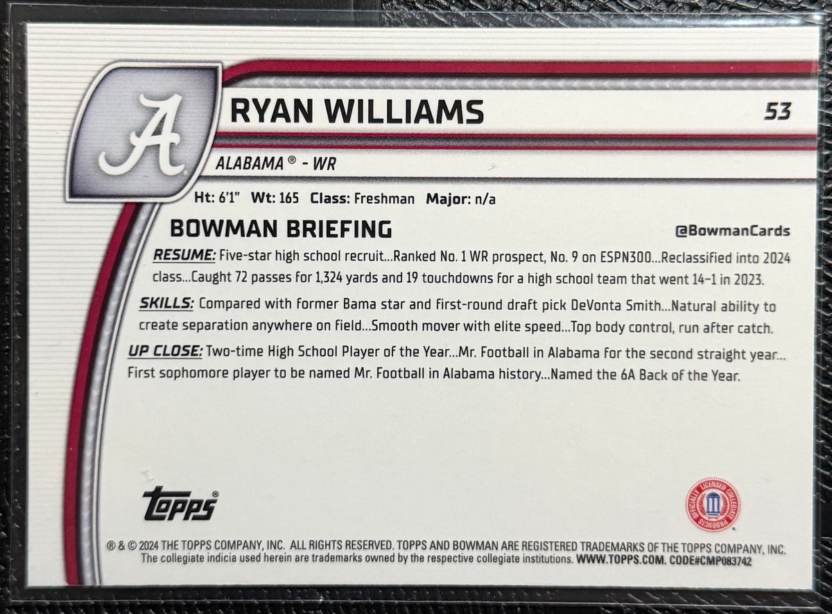 2024 Bowman University Chrome #53 Ryan Williams