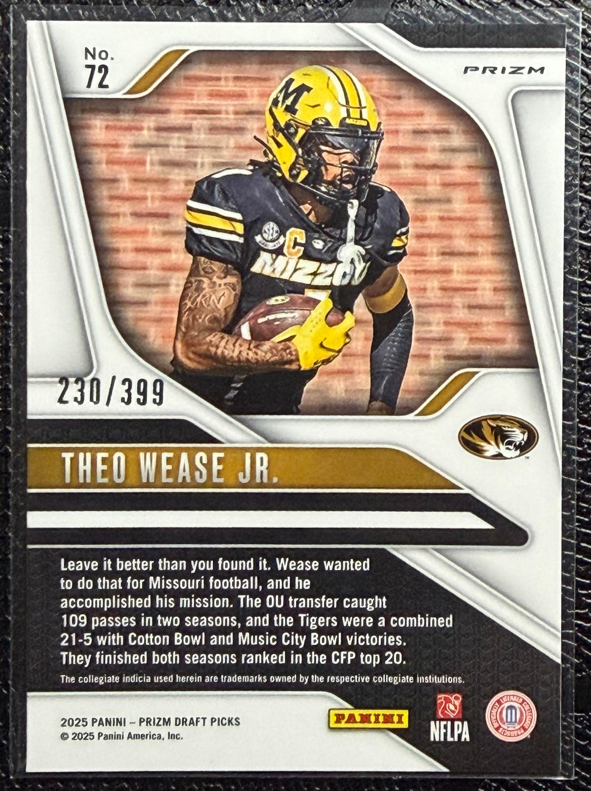 2025 Panini Prizm Draft Picks #72 Theo Wease Jr. Prizms Red #/399