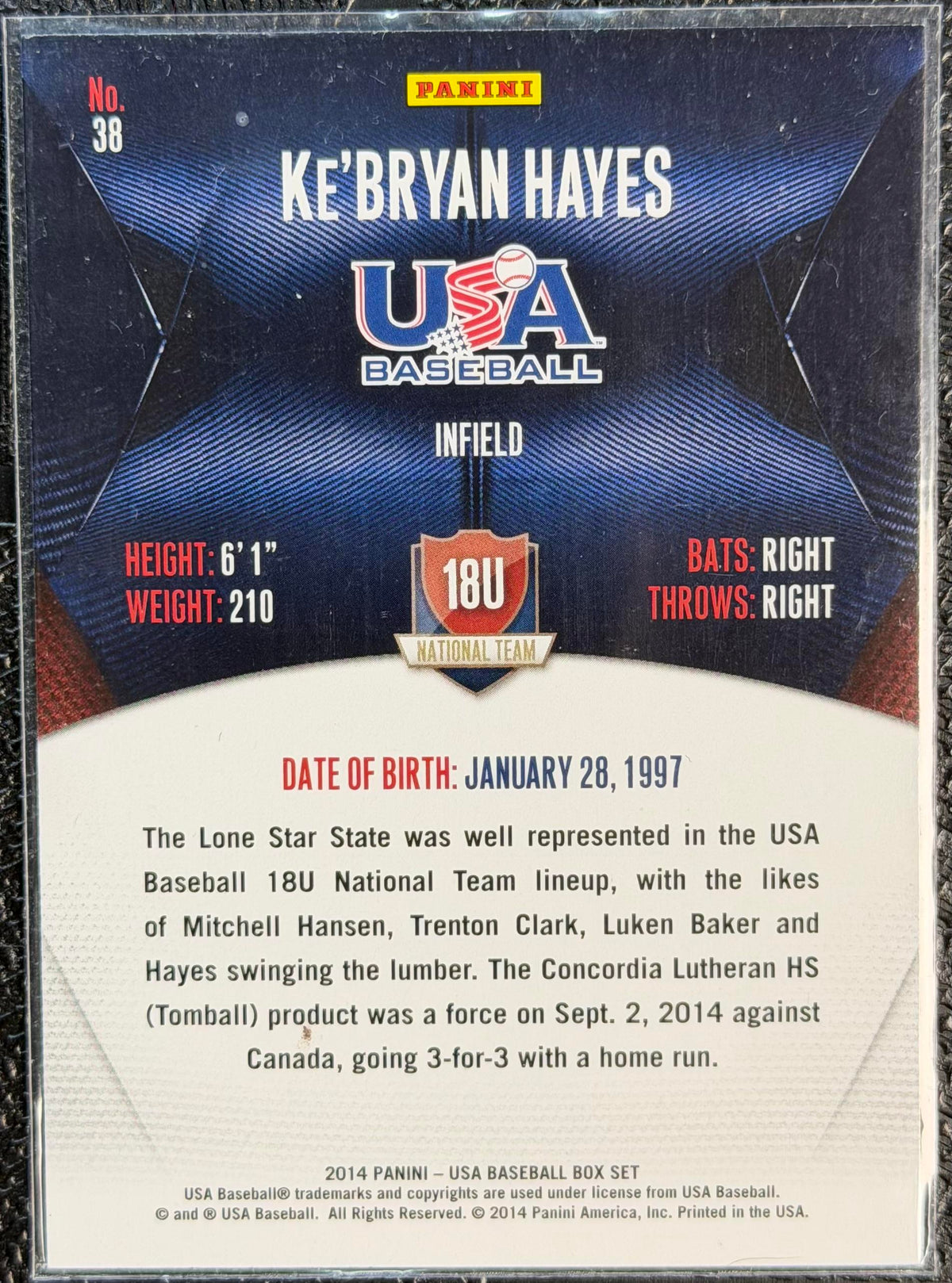2014 Panini USA Baseball #38 Ke'Bryan Hayes