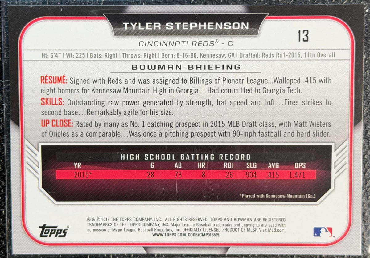 2015 Bowman Draft #13 Tyler Stephenson