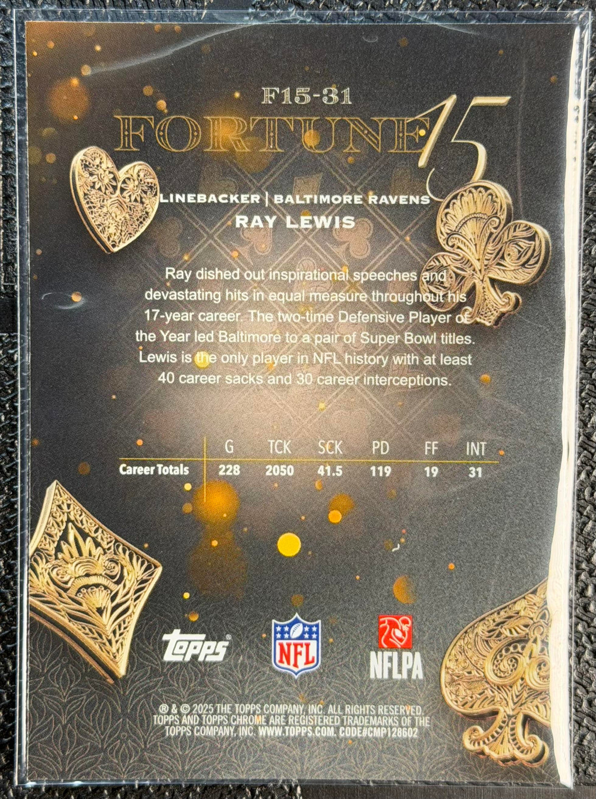2025 Topps Chrome #F15-31 Ray Lewis Fortune 15-Fractor