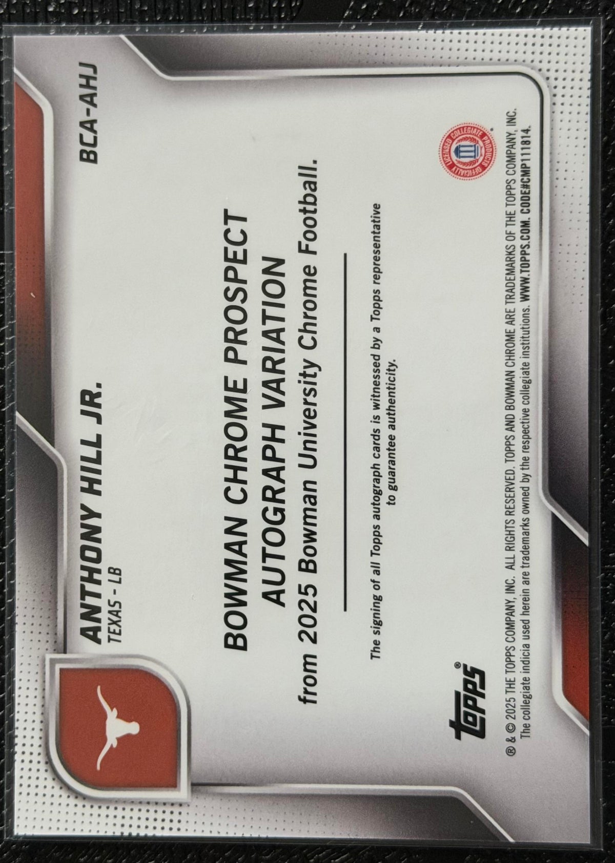Anthony Hill Jr 2025 Bowman Chrome University Football #BCA-AHJ 1st Auto