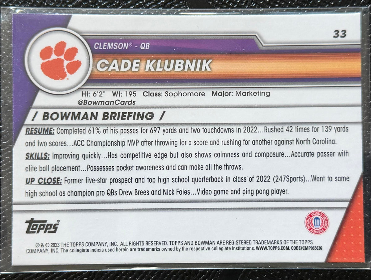 2023 Bowman University Chrome #33 Cade Klubnik Refractor