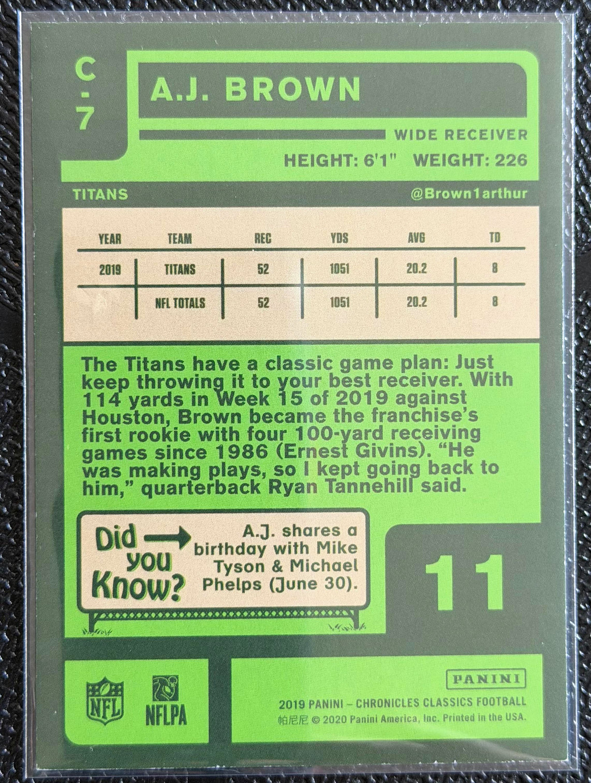 2019 Panini Chronicles #C-7 A.J. Brown Classics