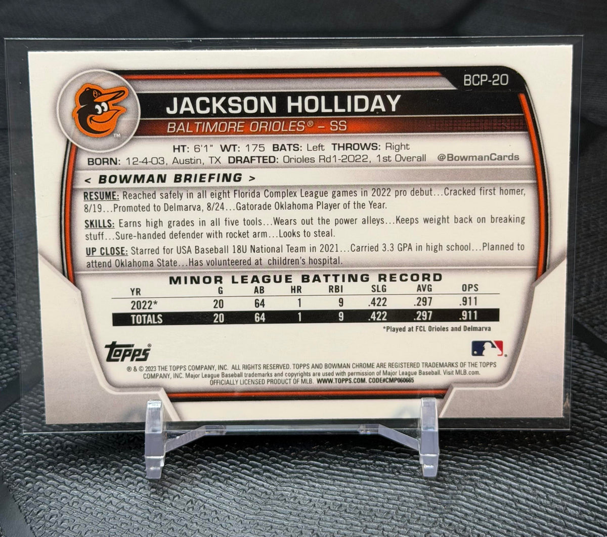 2023 Bowman #BCP-20 Jackson Holliday Chrome Prospects