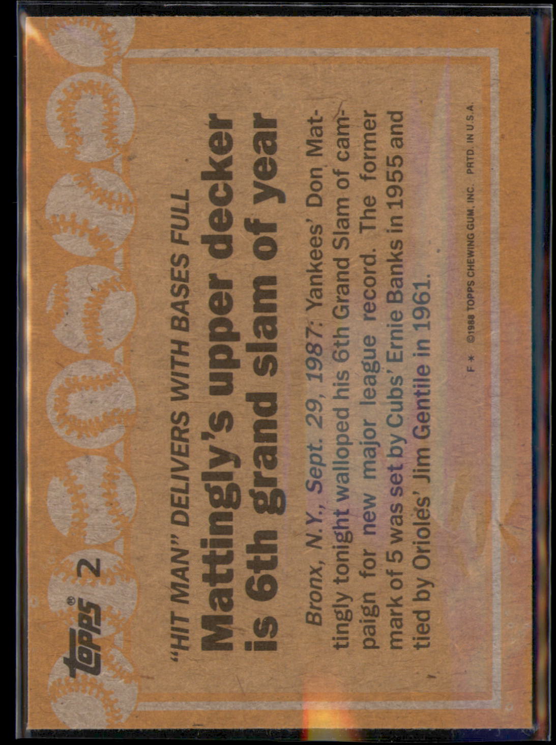 1988 Topps #2 Don Mattingly Collector's Edition (Tiffany)