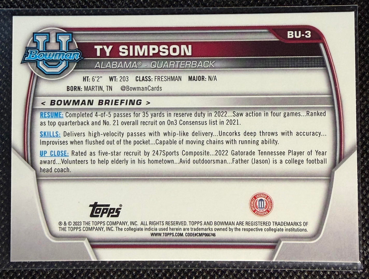 2023 Topps National Convention Redemption Bowman U Chrome Refractors Ty Simpson
