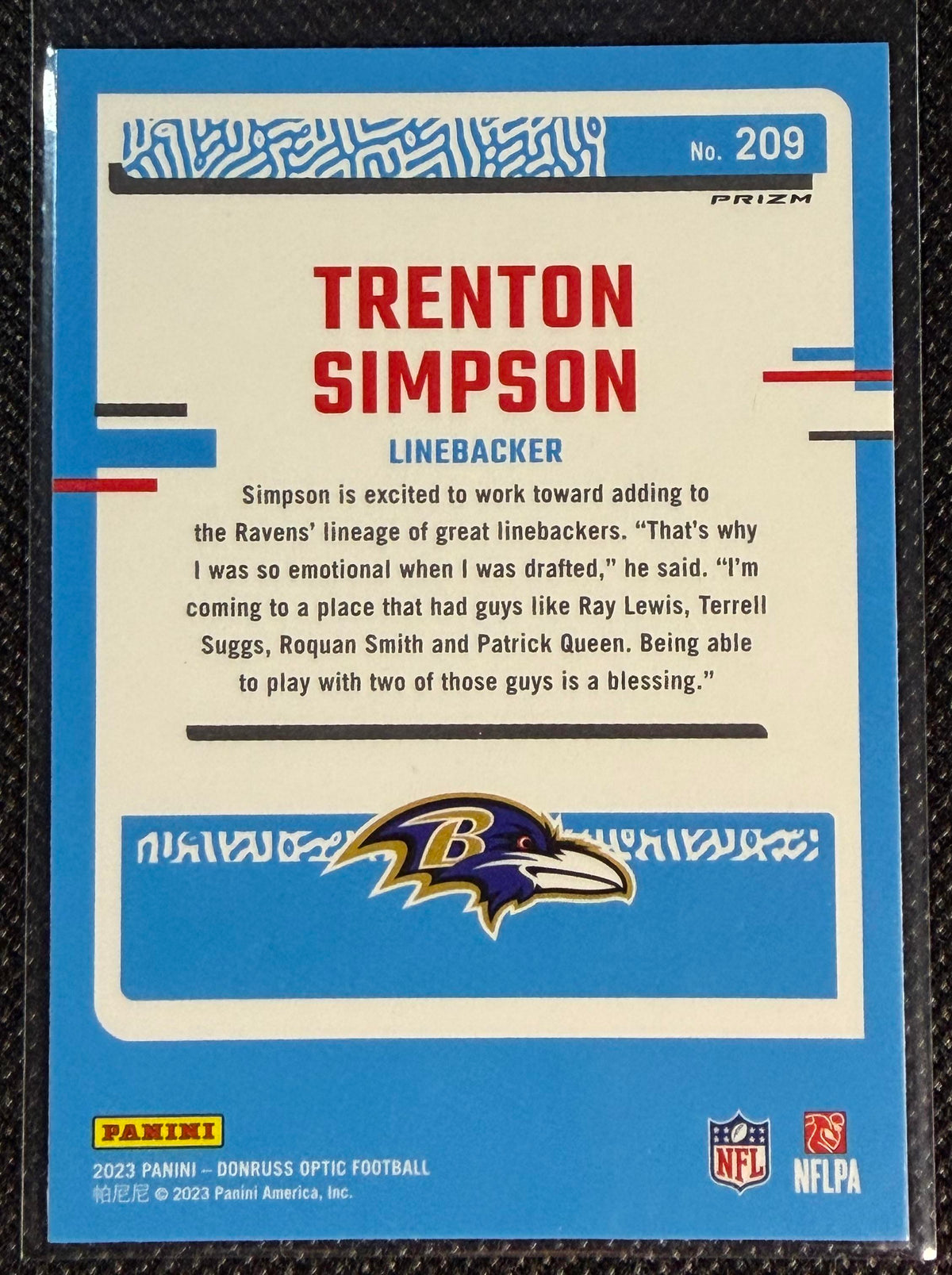 2023 Donruss Optic #209 Trenton Simpson Purple Shock