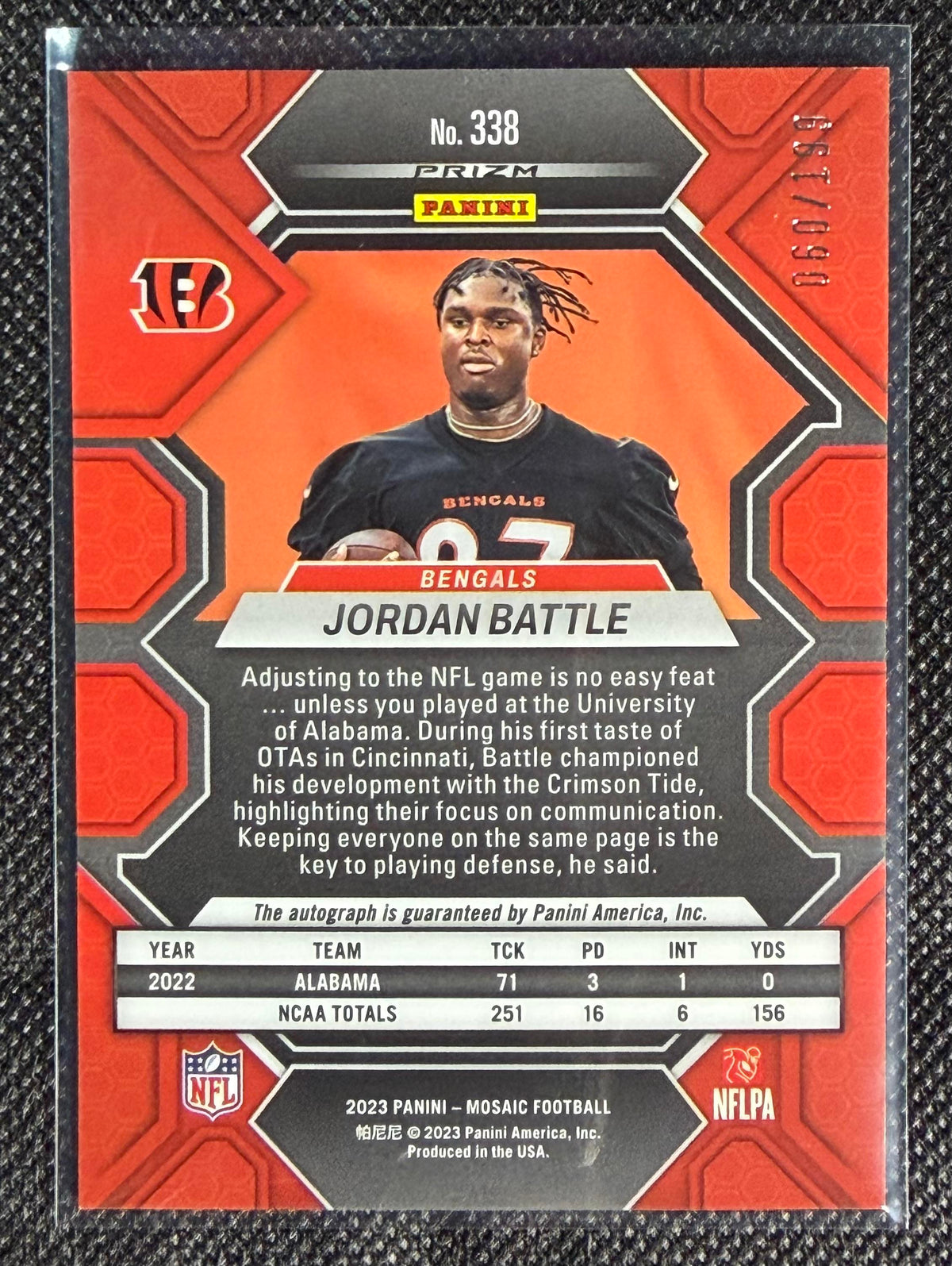2023 Panini Mosaic #338 Jordan Battle Rookie Autographs Mosaic Red #/199