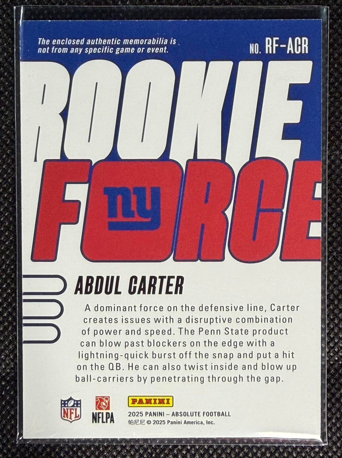 2025 Panini Absolute Abdul Carter Rookie Force patch