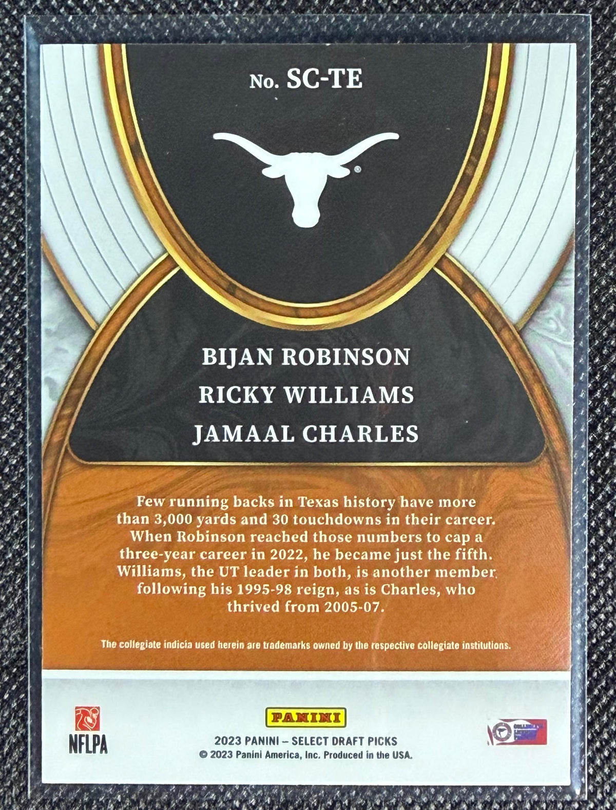 2023 Panini Select Draft Picks Bijan Robinson RC Jamaal Charles Ricky Williams