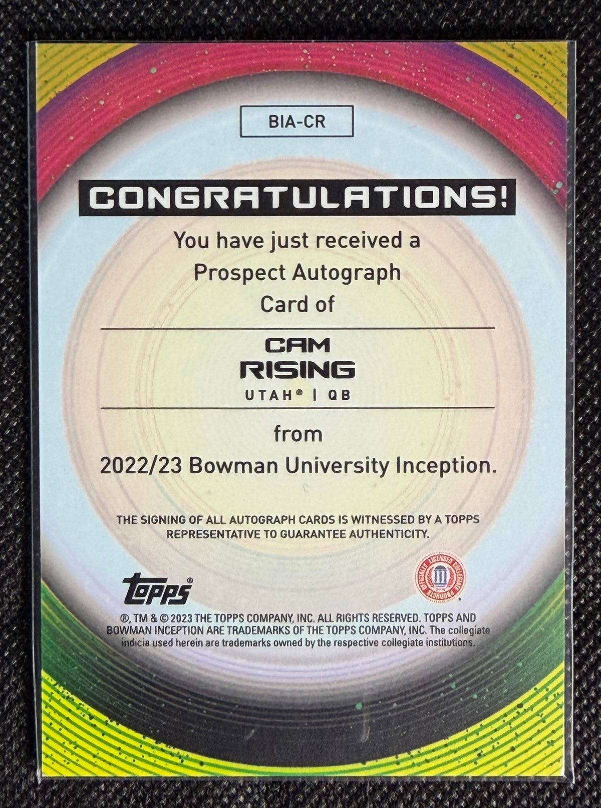 2022-23 Bowman University Inception #BIA-CR Cam Rising Base Autographs