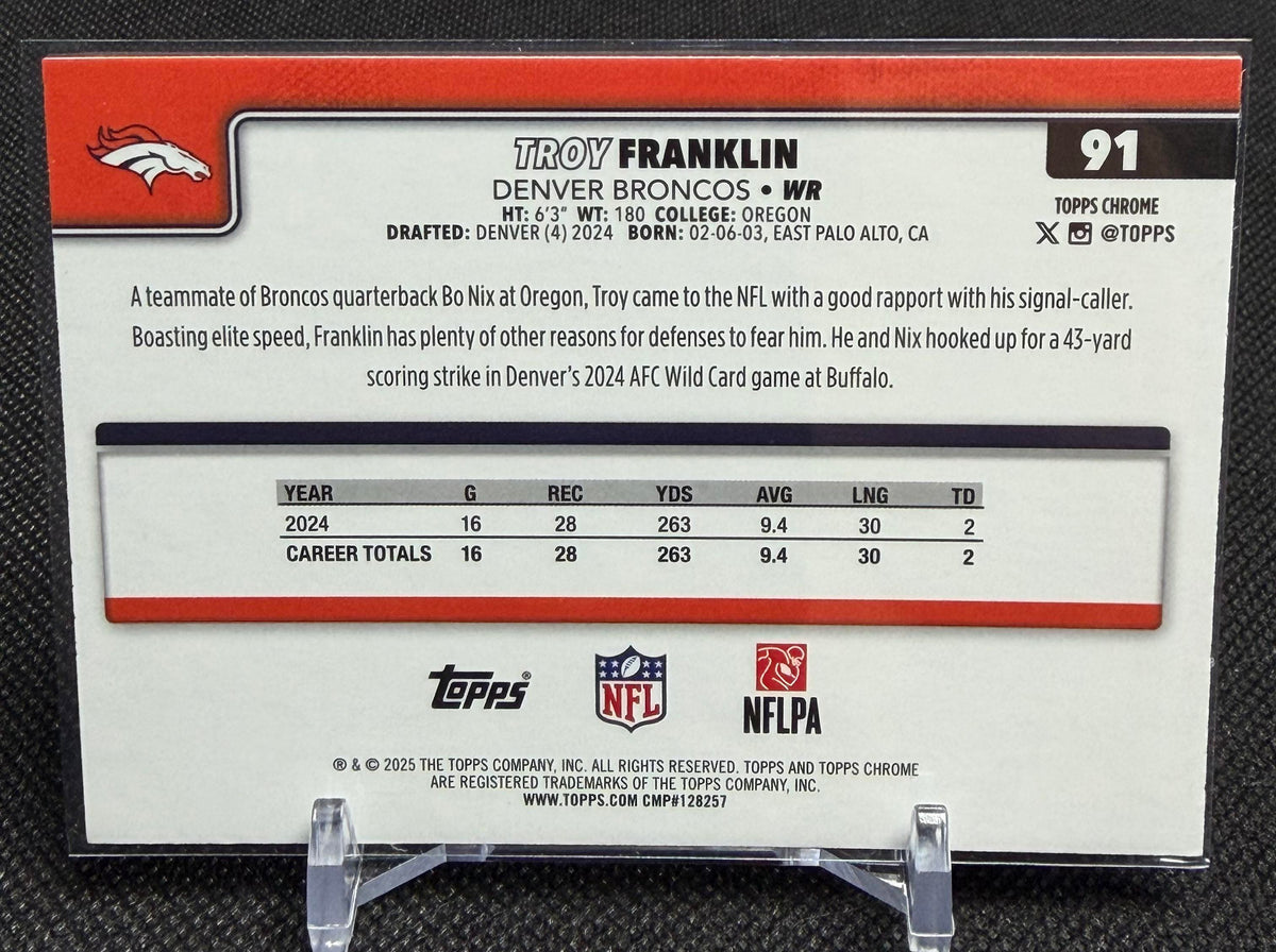 2025 Topps Chrome #91 Troy Franklin Green Lava Refractor #/99