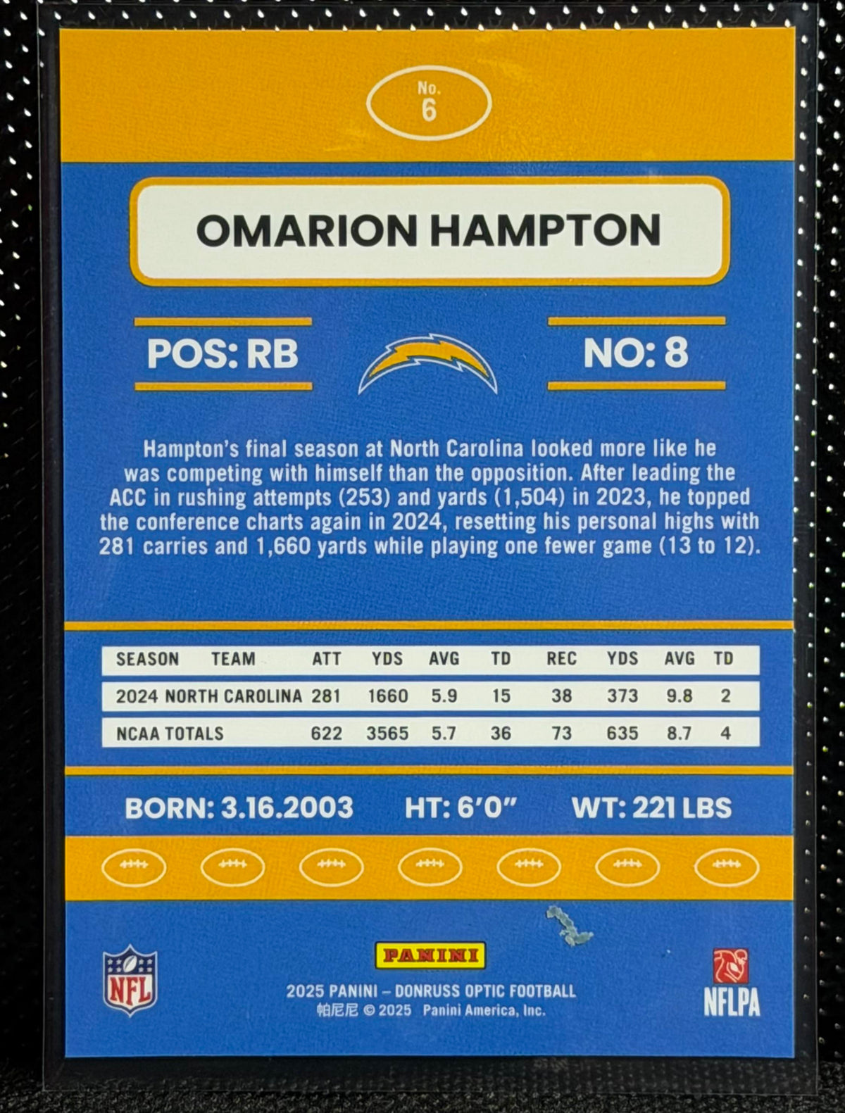 2025 Donruss Optic #6 Omarion Hampton 2015 Retro
