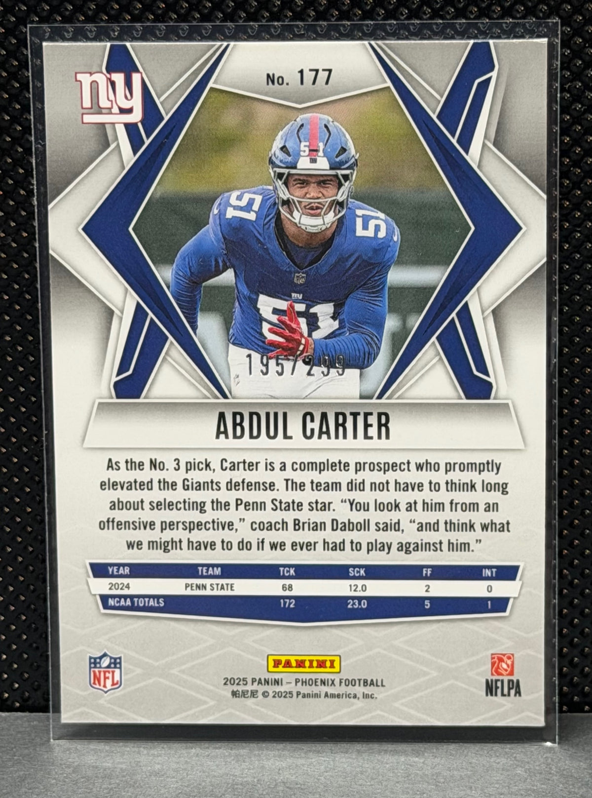 2025 Panini Phoenix #177 Abdul Carter Pink Hyper Prizm #/299