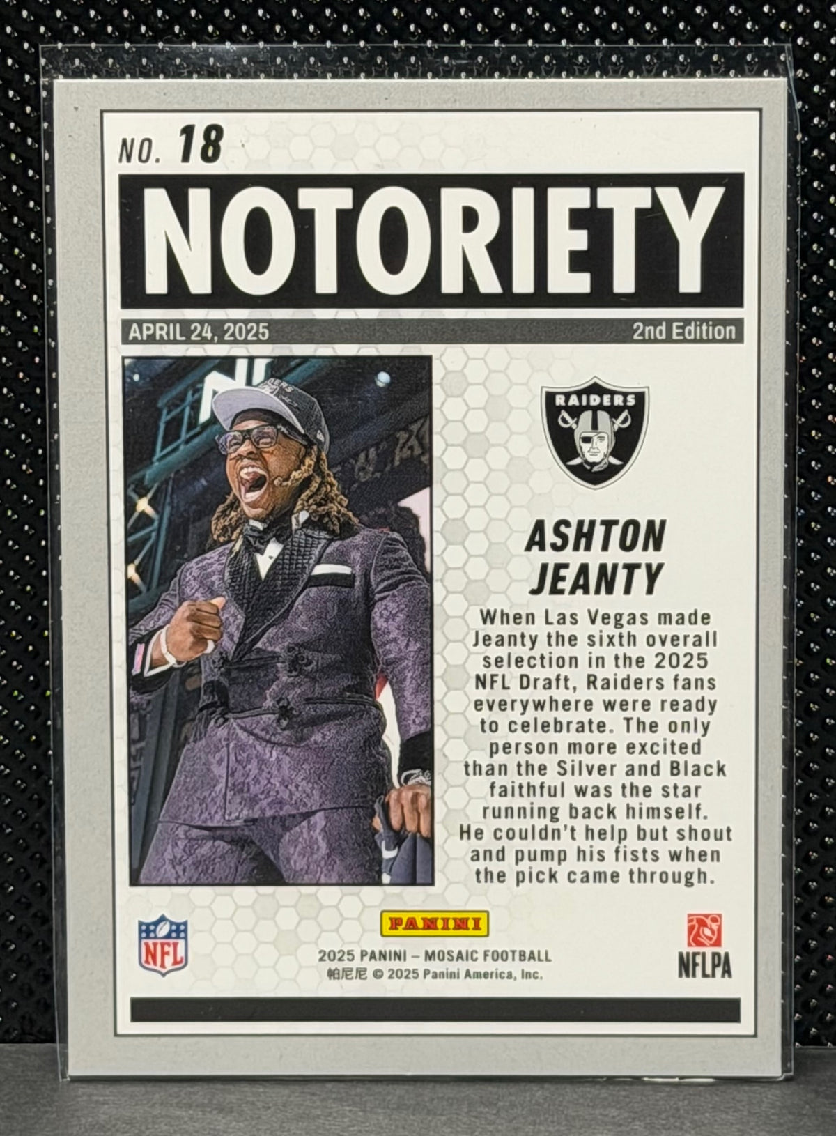 2025 Panini Mosaic #18 Ashton Jeanty Notoriety Mosaic Pink Fluorescent