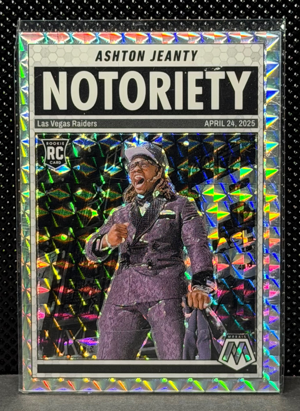 2025 Panini Mosaic #18 Ashton Jeanty Notoriety Mosaic Pink Fluorescent
