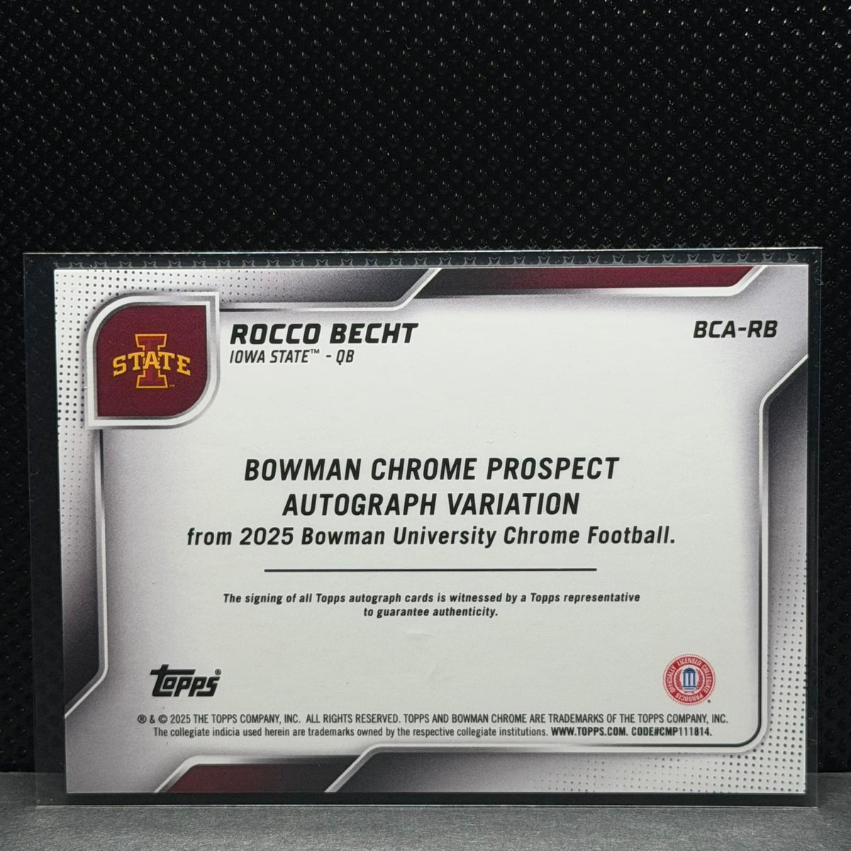 2025 Bowman University Chrome Rocco Becht Prospect Auto Stealth Refractor