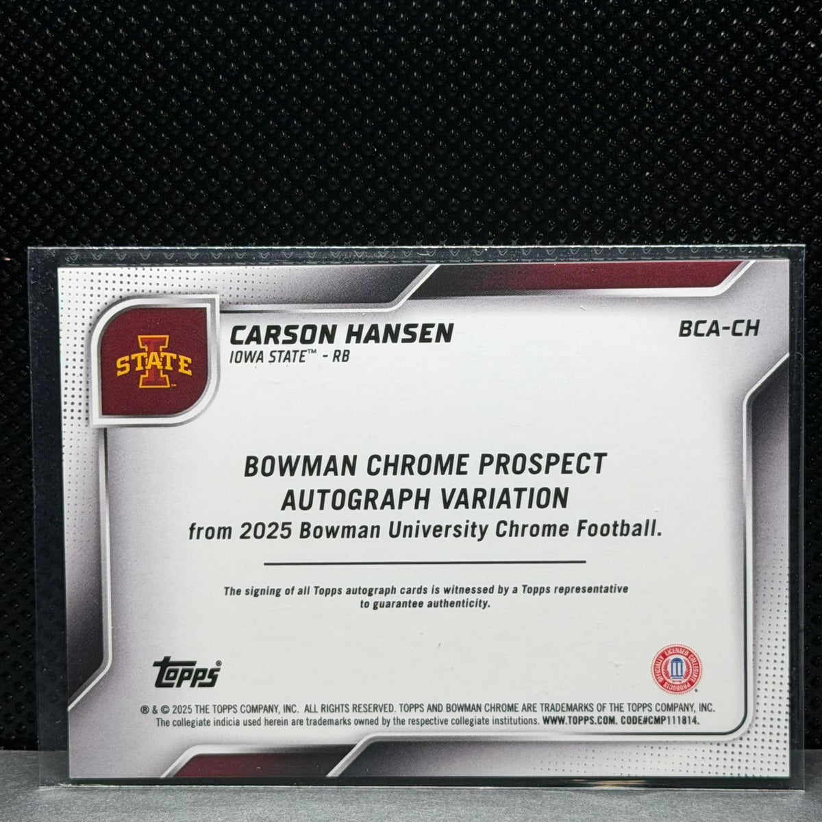 2025 Bowman University Chrome #BCA-CH Carson Hansen Prospect Autographs