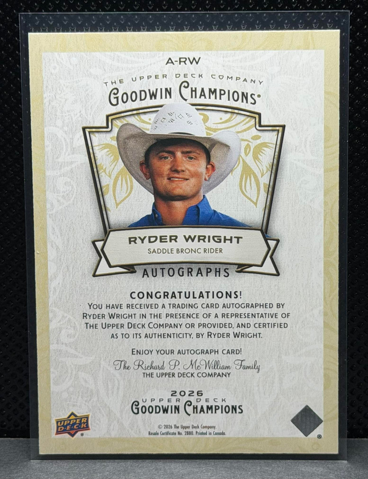 2026 Upper Deck Goodwin Champions #A-RW Ryder Wright Autographs